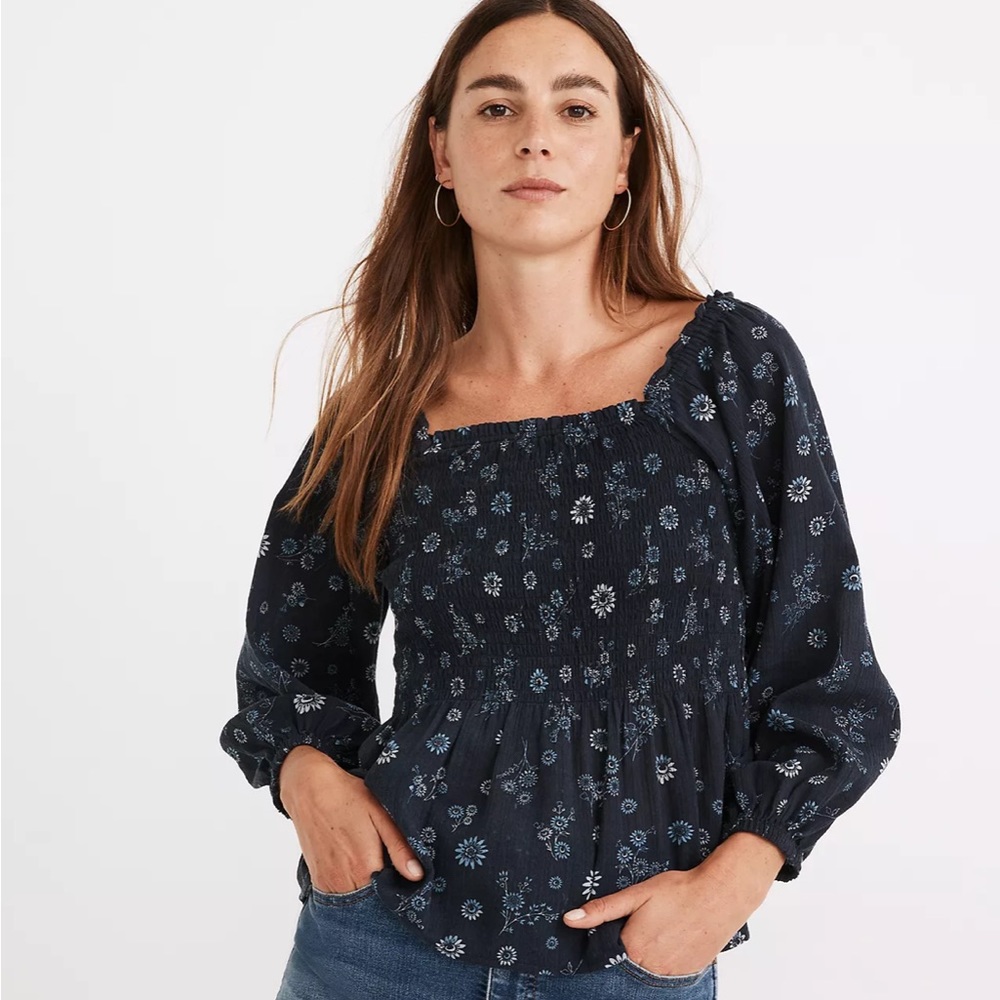 Lucie Smocked Peplum Top in Cottage Floral- Madewell